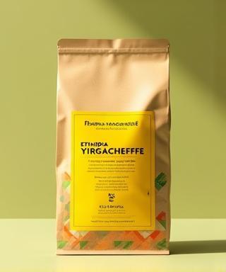 Bag of bright Ethiopia Yirgacheffe coffee beans