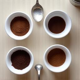 Several small bowls filled with coffee samples arranged for a professional cupping session