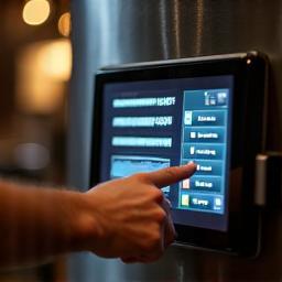 Person adjusting settings on a coffee roasting machine interface, representing customization